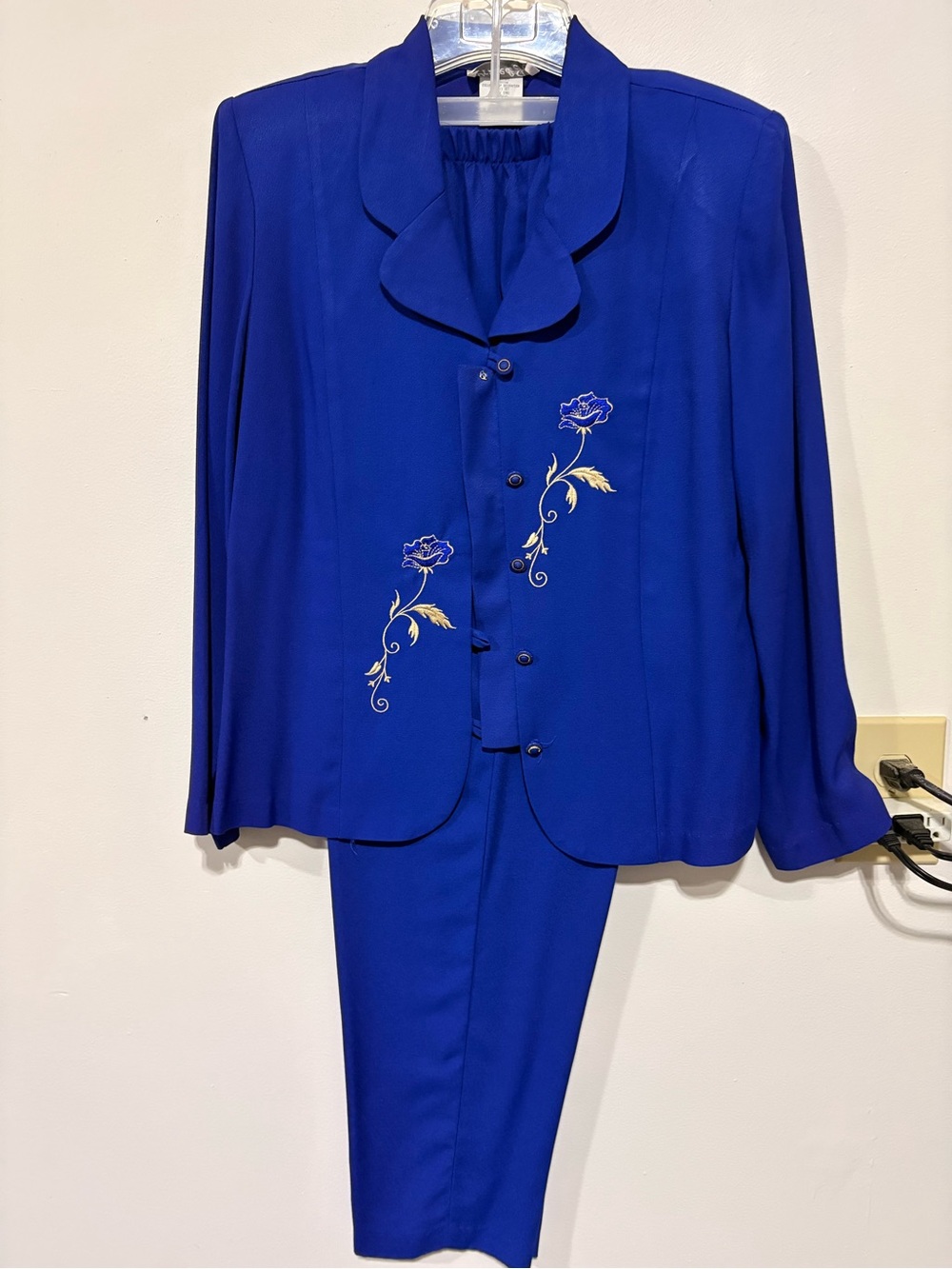 Pride & Joy Women's Royal Blue Embroidered Blazer w/ Slacks Vintage 80,s